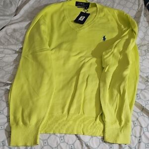 Polo by Ralph Lauren Men's Bright Yellow V-Neck Sweater